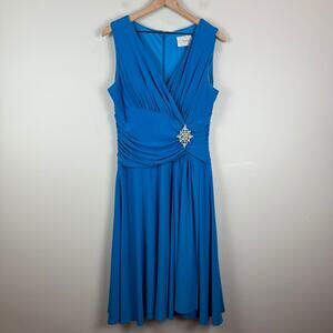 Celavie Dress Women L Blue Embellished Faux Wrap Surplice Neck Pleat Y2K Formal